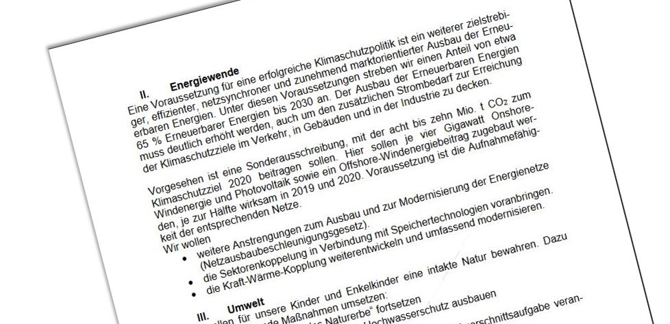 Ausschnitt aus den Sondierungsergebnissen zur GroKo: Energiewende