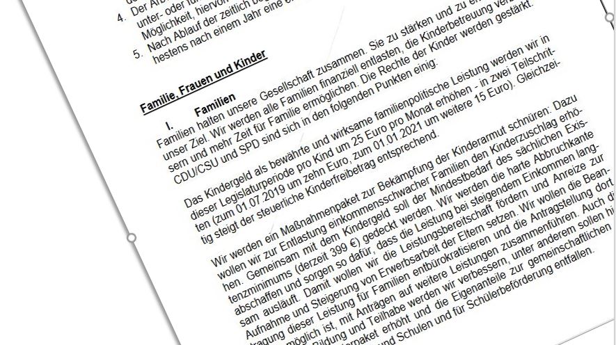 Ausschnitt aus den Sondierungsergebnissen zur GroKo: Familienpolitik