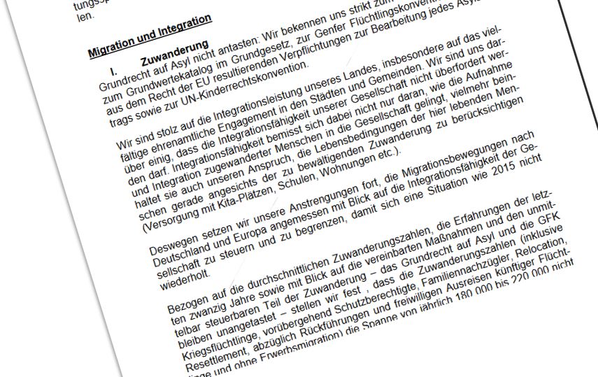 Ausschnitt aus den Sondierungsergebnissen zur GroKo: Integration und Migration